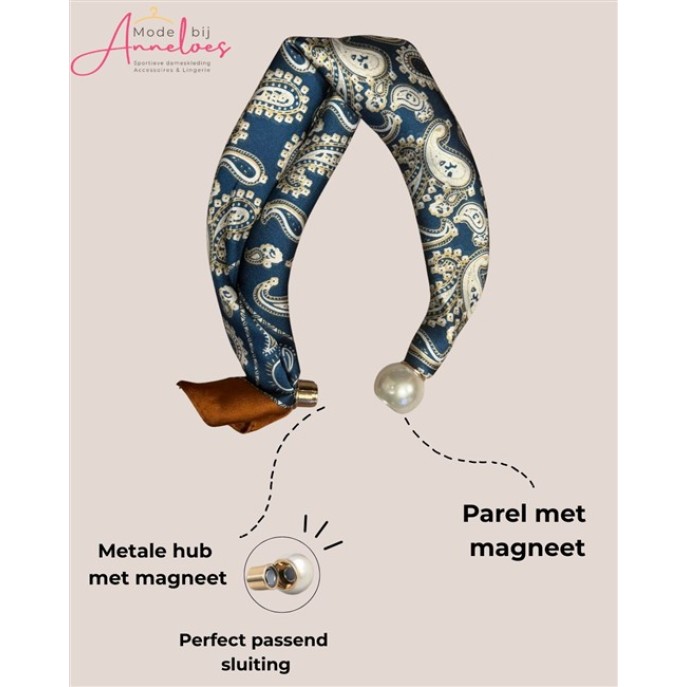 Dames Halssjaal Barok Print Wit Bruin Blauw 525 korte sjaal met parel